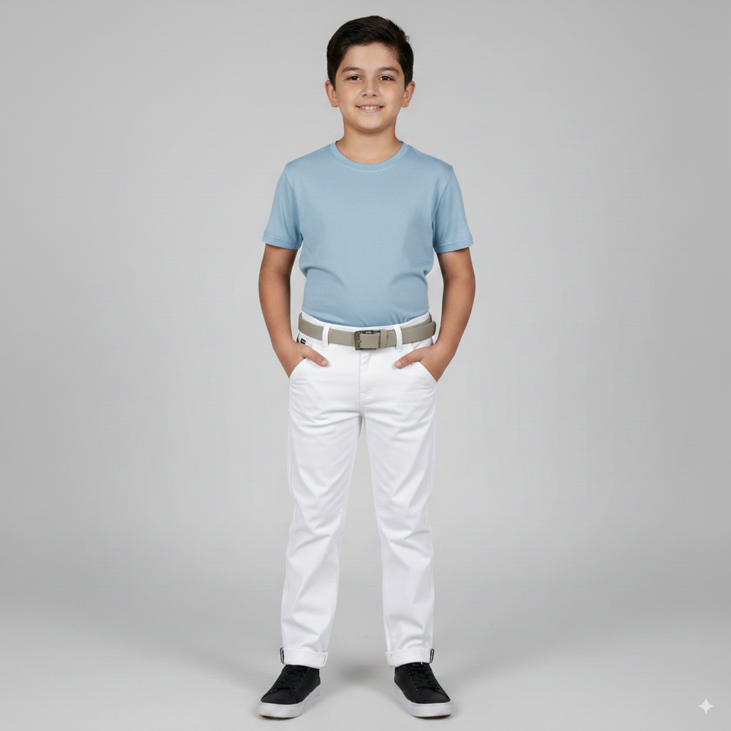 Boys White Plain Jeans