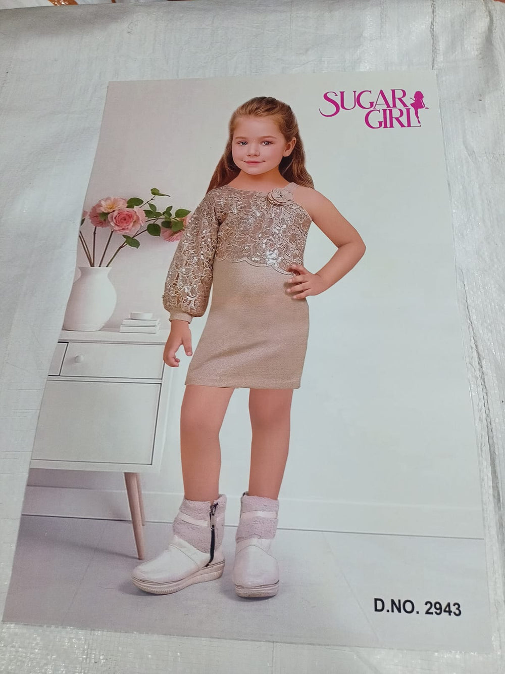 Stylish Fawn Shimmer Party Wear Frock For Girls