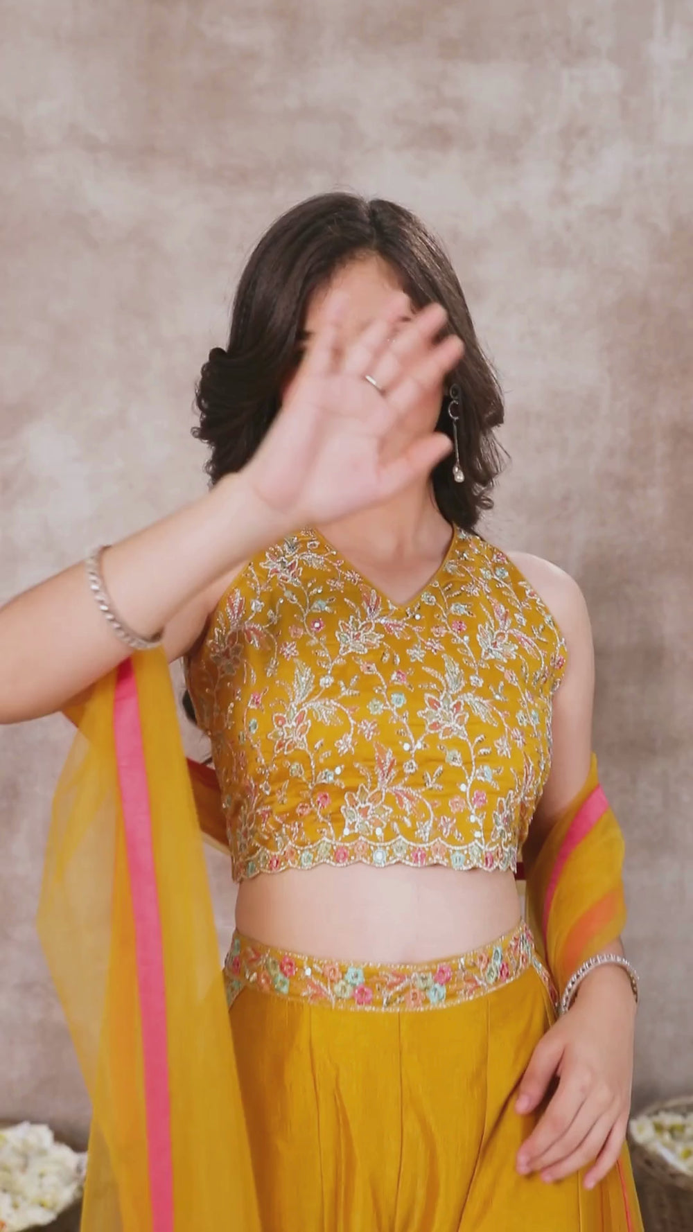 Ladies Yellow Embroidered Palazzo Set with Dupatta