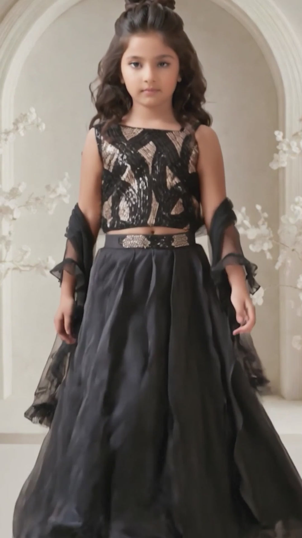 Black Sequin Work Blouse WIth Unique Style Organza Lehenga Choli